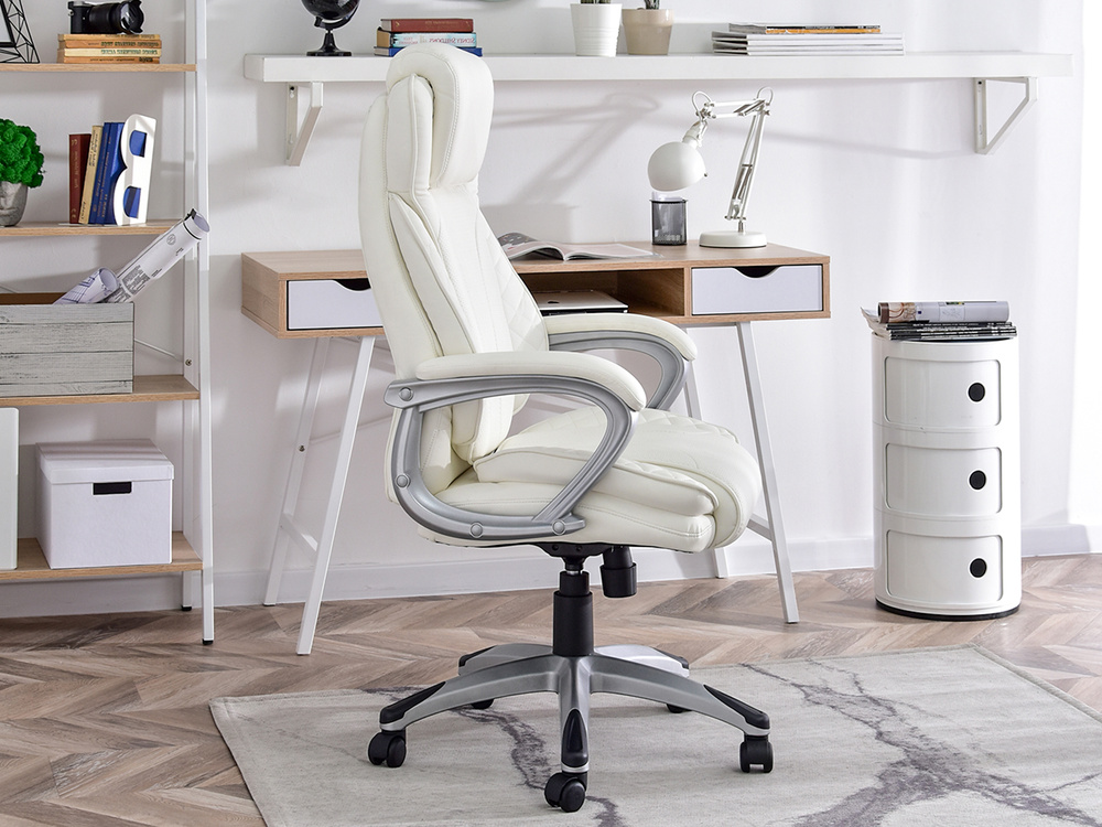 Kontorlænestol med hvide, grå ben HAMPTON