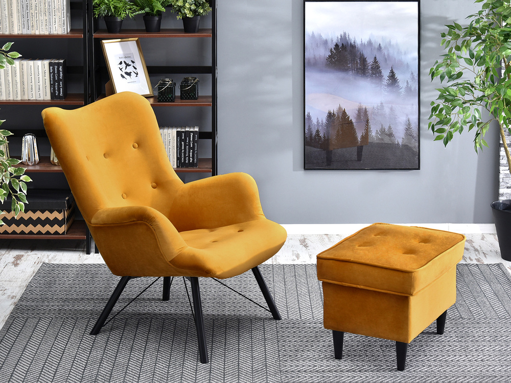 Lænestol i honningvelour med sorte ben DALTON