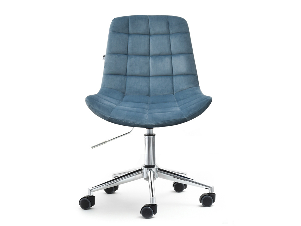 Velourlænestol med blå kromben ELIOR