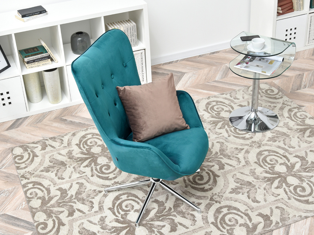 Lænestol i turkis velour med TRINI-ben i krom