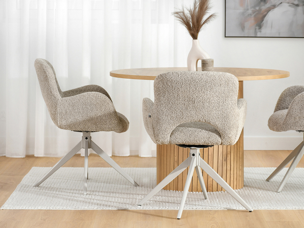 Beige drejestol med armlæn og grå ben MILET