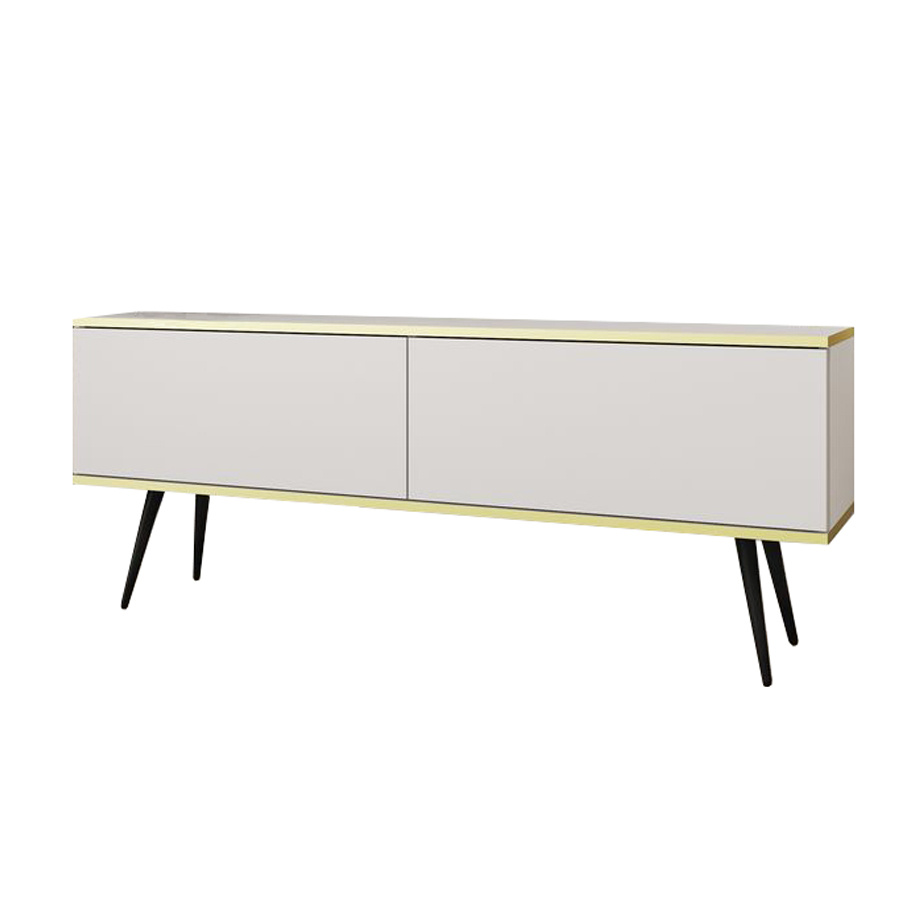 Hvid tv bænk 135 cm, sorte ben ORO