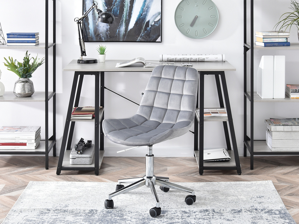 Velourlænestol med grå kromben ELIOR