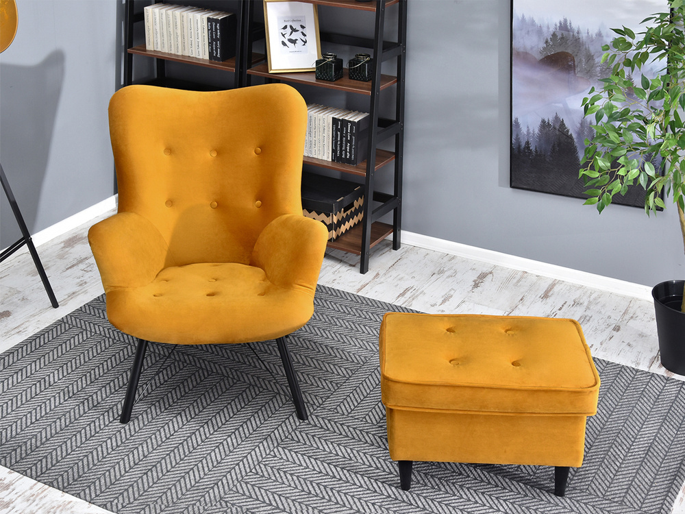 Lænestol i honningvelour med sorte ben DALTON