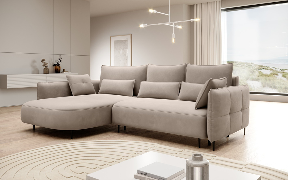 Beige hjørnesofa med sovefunktion venstre PALERMO