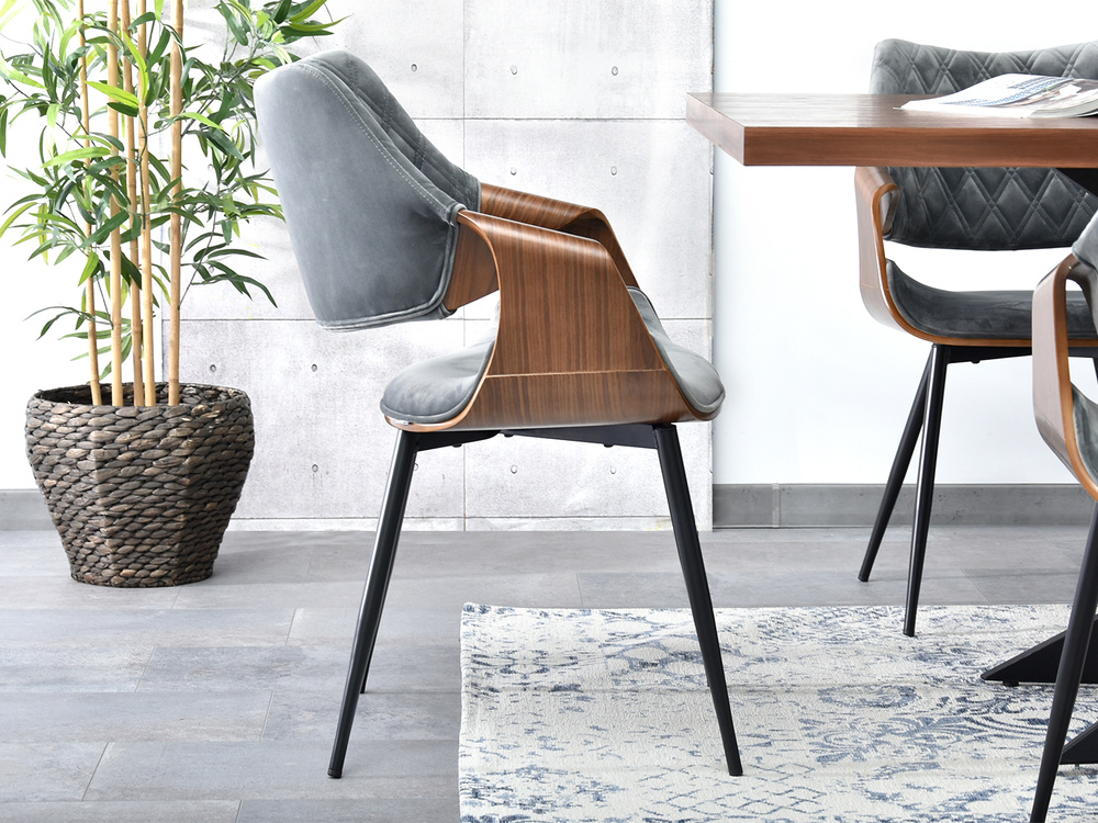 Valnøddevelourstol/grå sorte ben RENZO