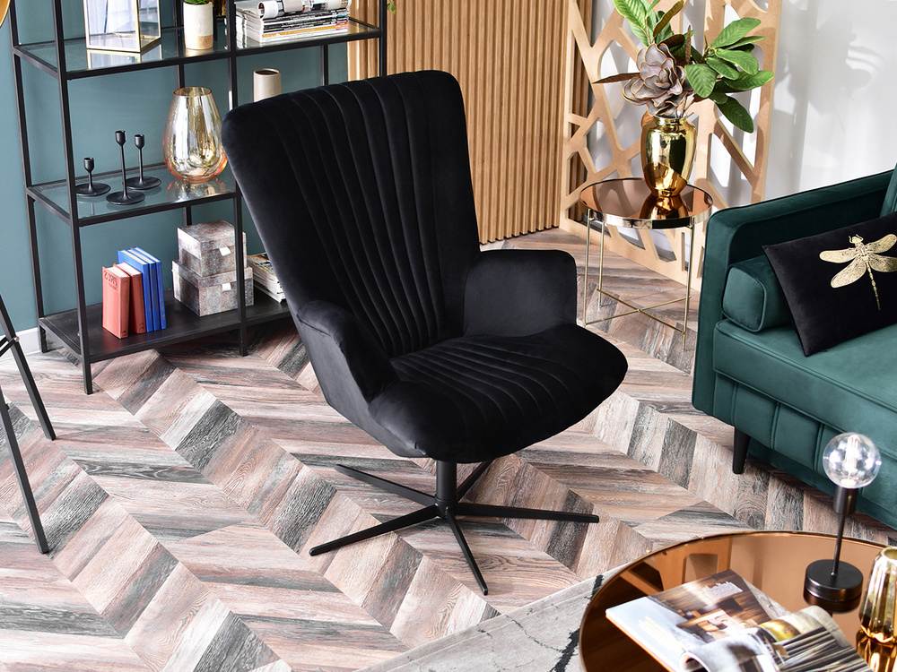 Velourlænestol sort med sorte ben ESLA