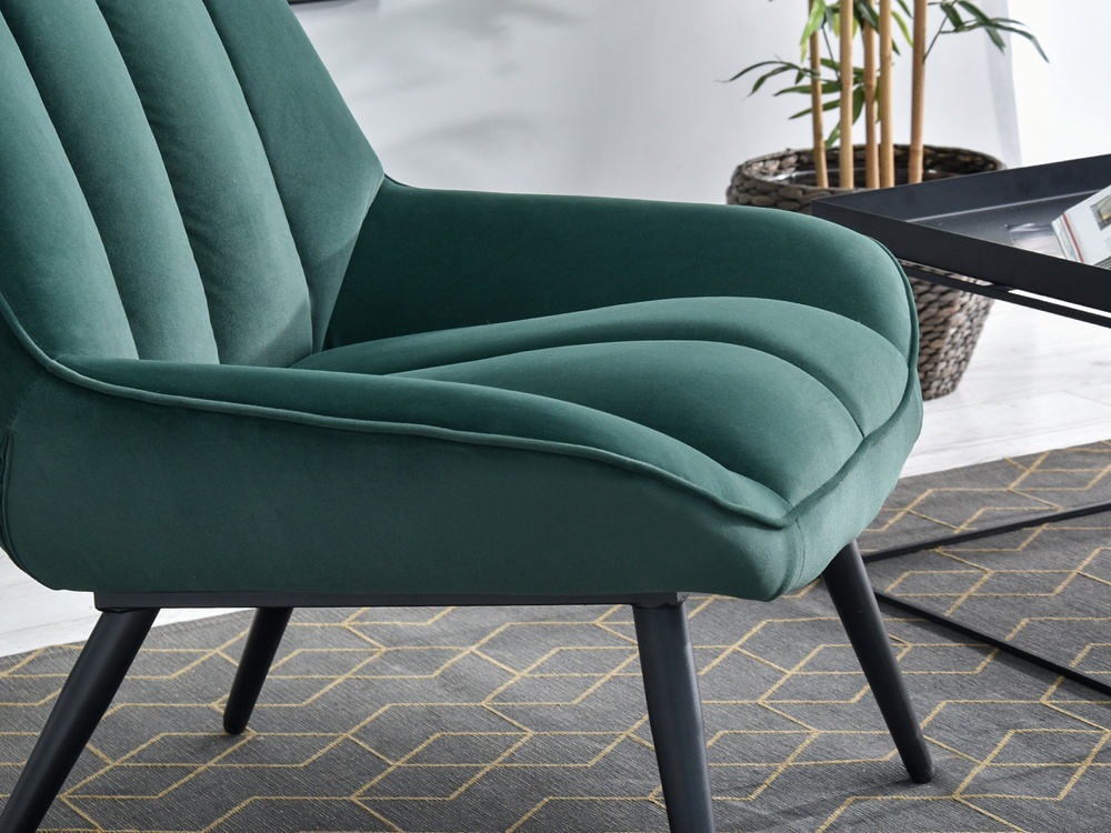Velourlænestol med grønne, sorte ben ZOTI