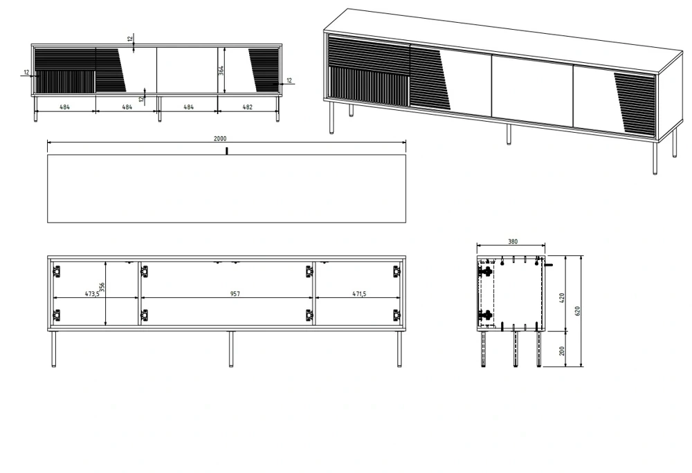 Sort matt tv-bænk 200 cm SELLA