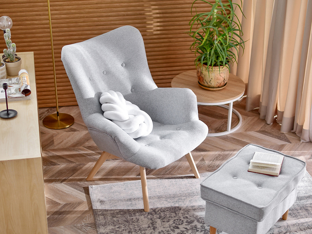 Skandinavisk lænestol lysegrå ben i bøg FLORI