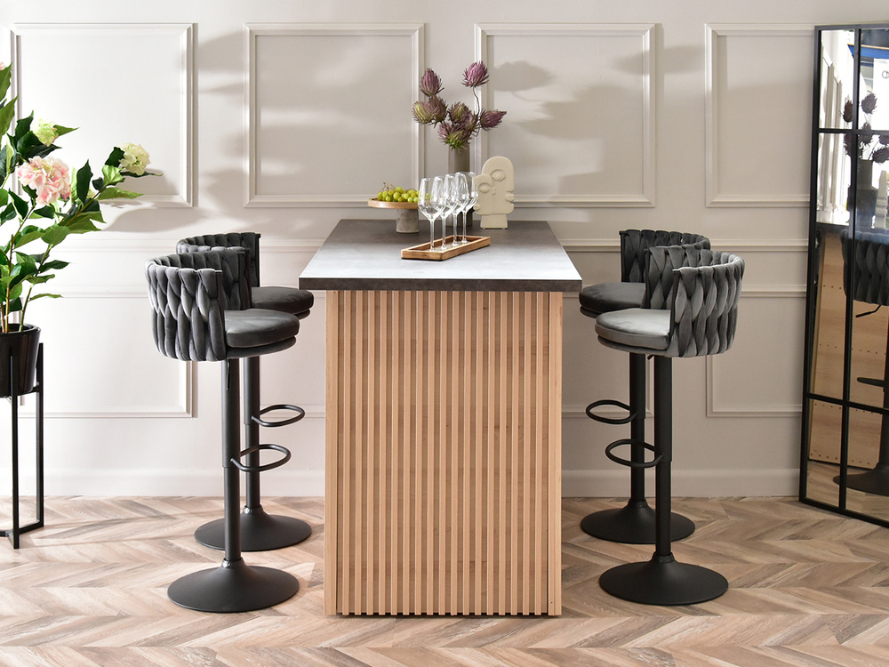 Grafit/mørkegrå velour hocker, sorte ben ASTER