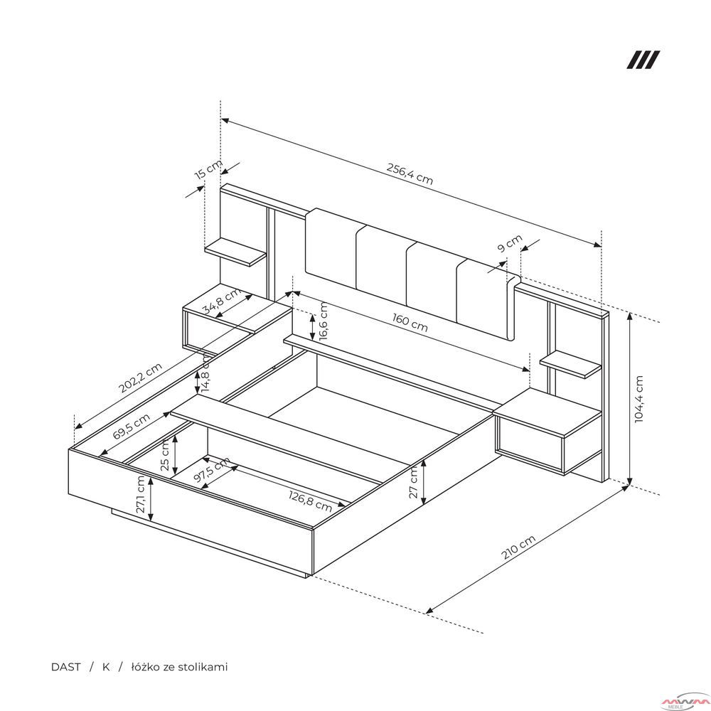 Seng med natborde DAST