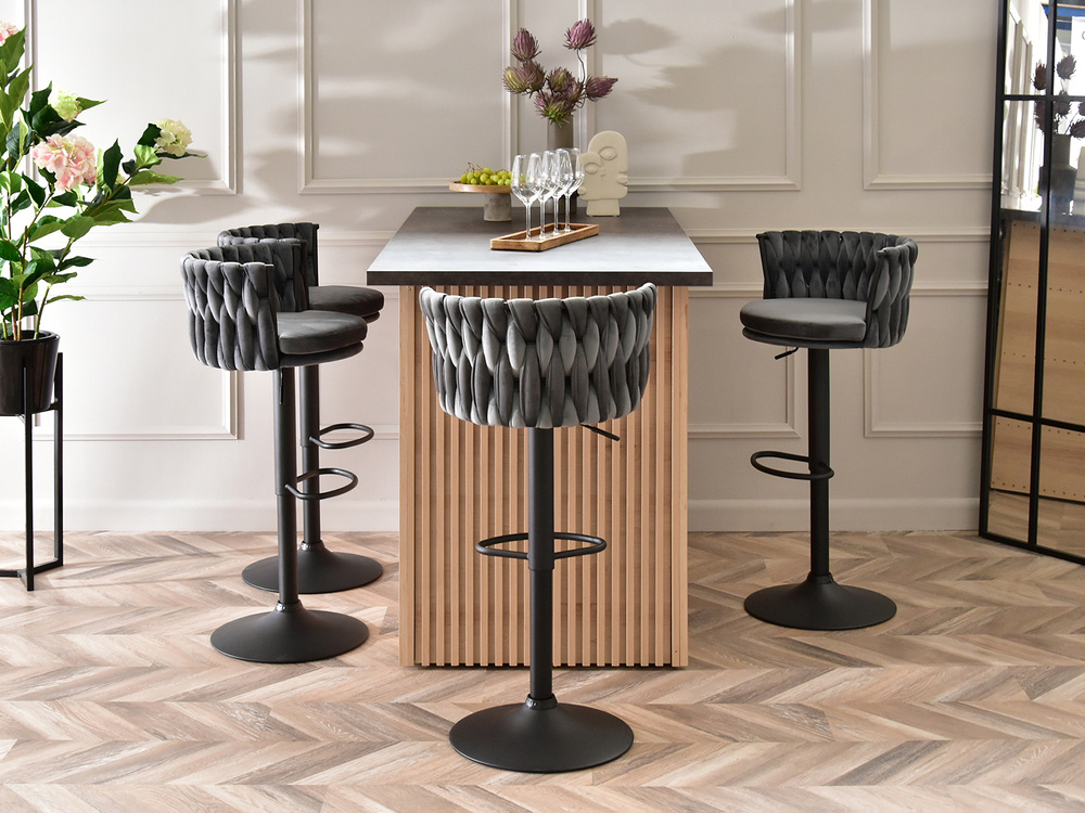 Grafit/mørkegrå velour hocker, sorte ben ASTER