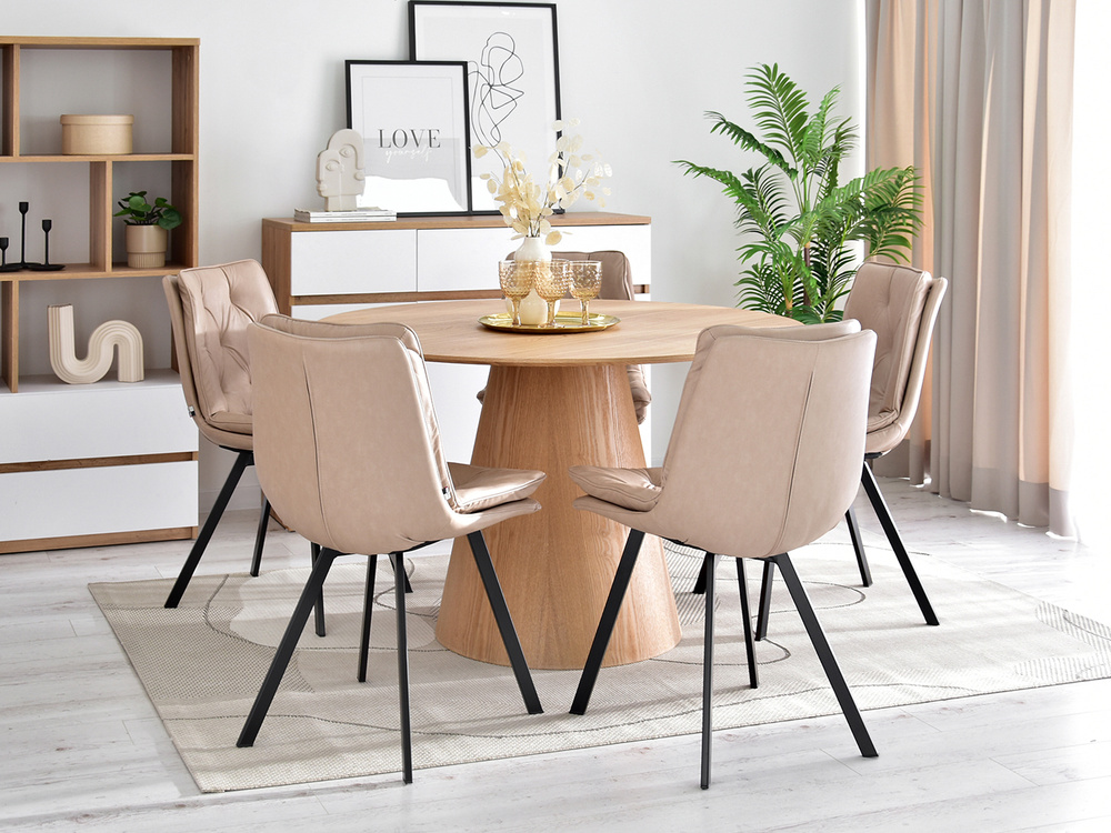 Beige økologisk læderstol med sorte ben PUNTI