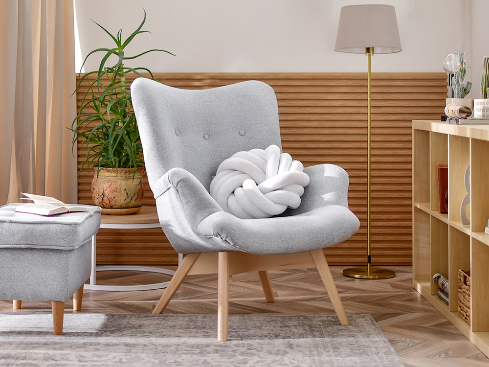 Skandinavisk lænestol lysegrå ben i bøg FLORI