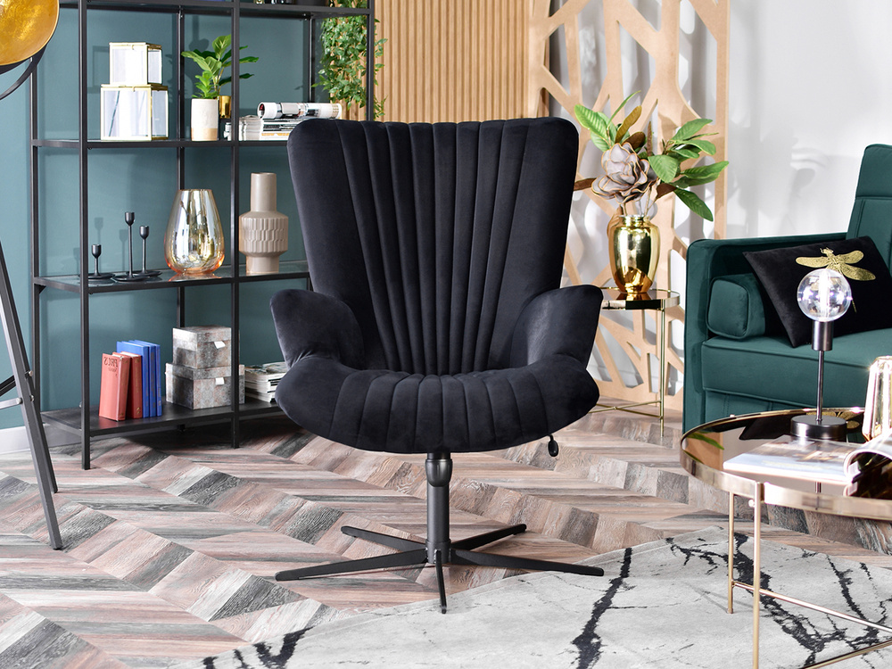 Velourlænestol sort med sorte ben ESLA