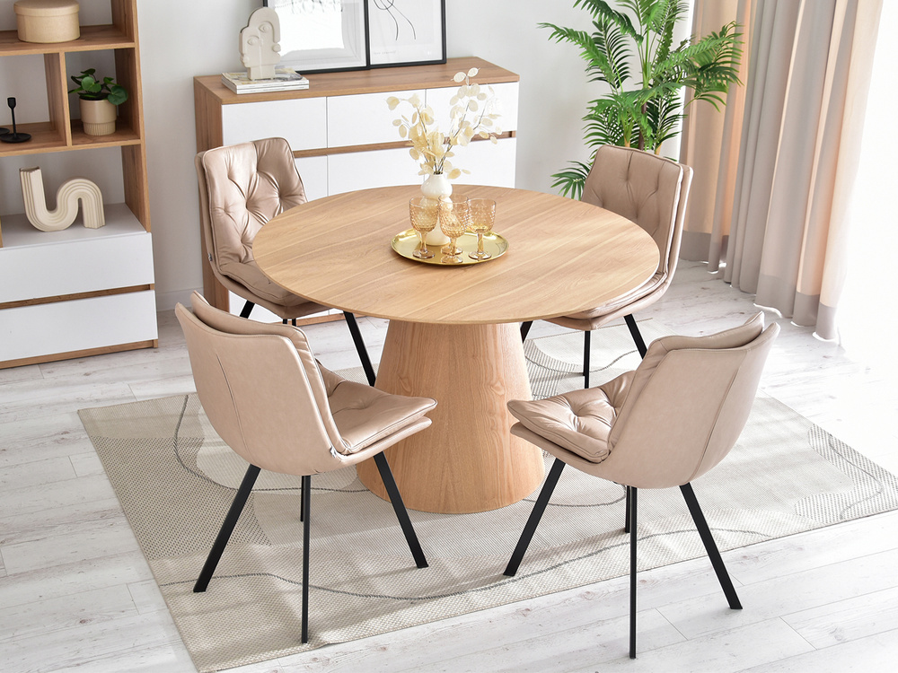 Beige økologisk læderstol med sorte ben PUNTI