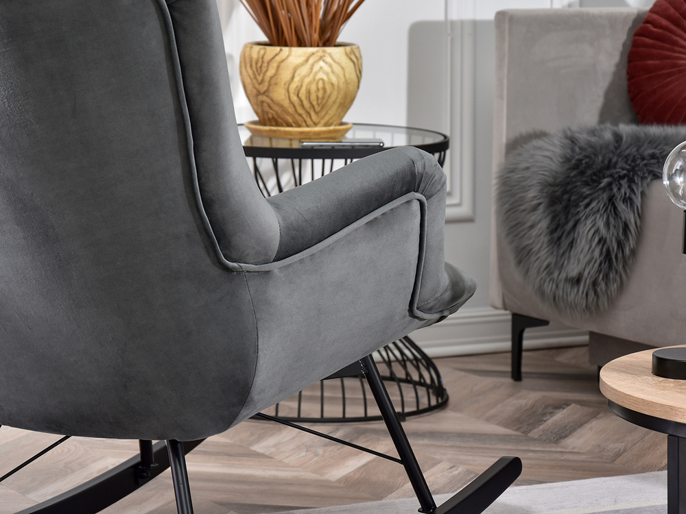 Velourlænestol grå sorte ben LAUREN