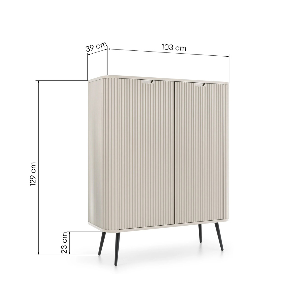 Høj riflet kommode, sorte ben CALMA