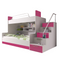 Køjeseng til børn med trappe hvid/ lyserød højre EDEN 2