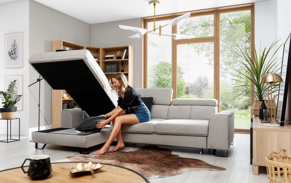 Hjørnesofa med beholder beige ASTI MINI