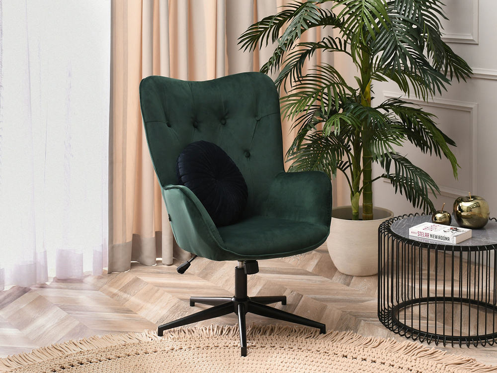 Velourlænestol med grønne, sorte ben TRINI