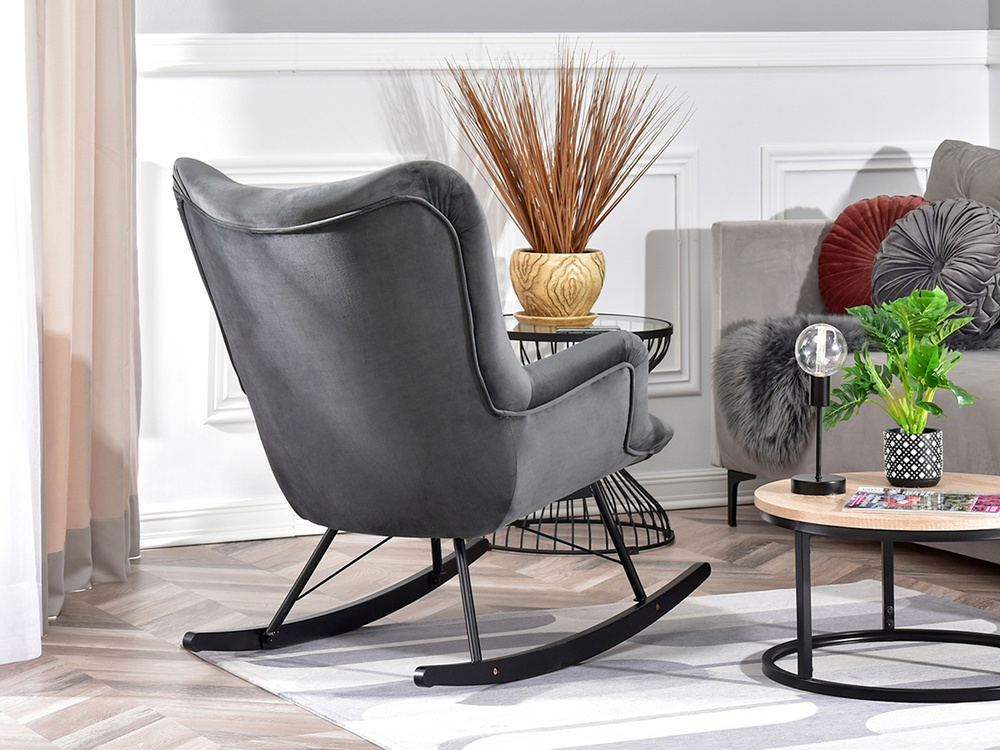 Velourlænestol grå sorte ben LAUREN