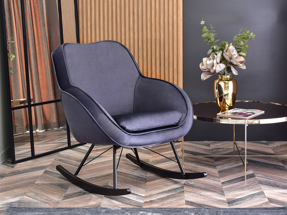 Velour-lænestol med grafit-sorte ben COCO