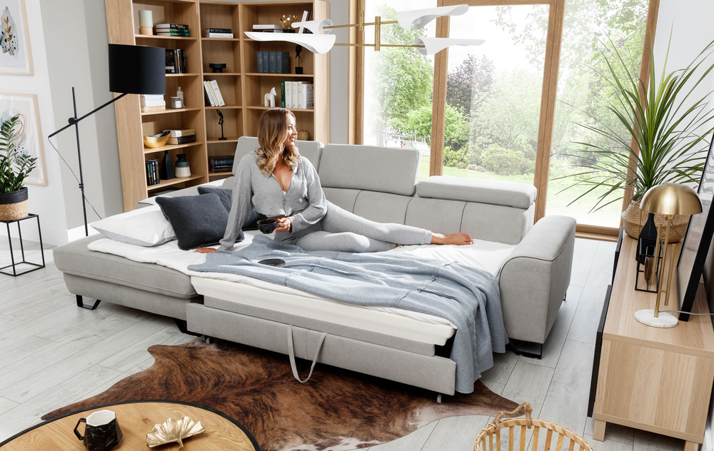Hjørnesofa med beholder beige ASTI MINI