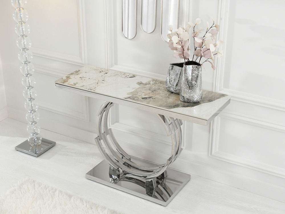 New York-konsol, grå marmor, spejlkrom TOBAGO