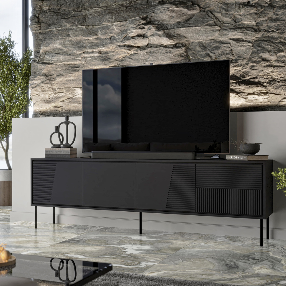 Sort matt tv-bænk 200 cm SELLA