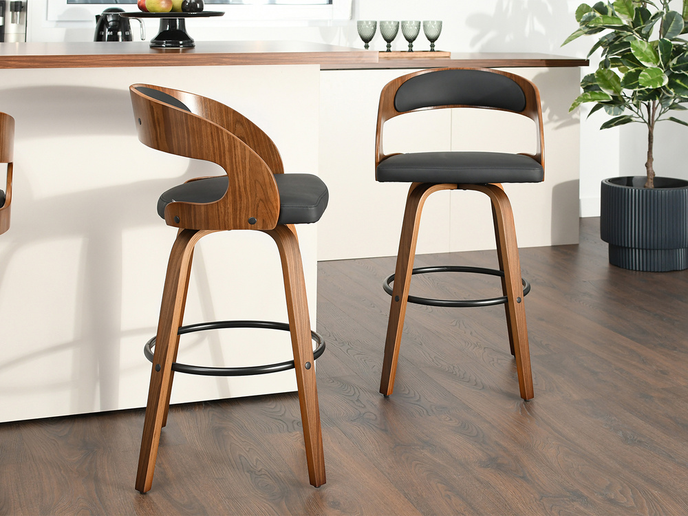 Hocker i valnød, sorte ben, sæde i valnød ROTTO