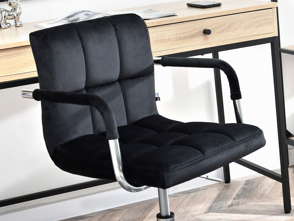 Velourlænestol sort/krom ben ELIS