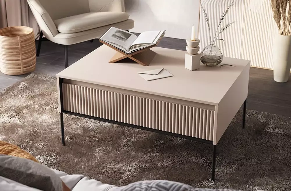 Beige sofabord med skuffe TREND
