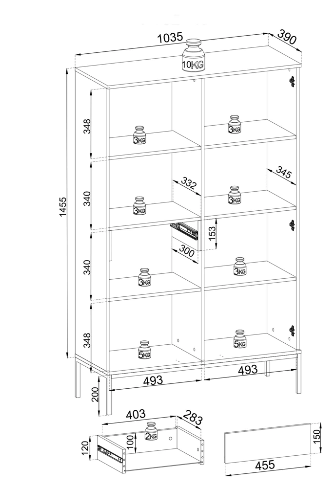 Højt vitrineskab med LED-belysning, kashmir/guld SENTOCCI