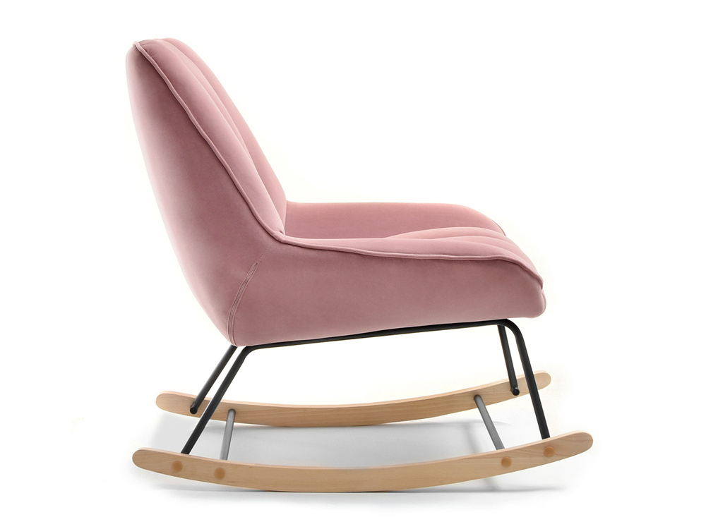 Lyserød velourlænestol med sorte ben BERTA