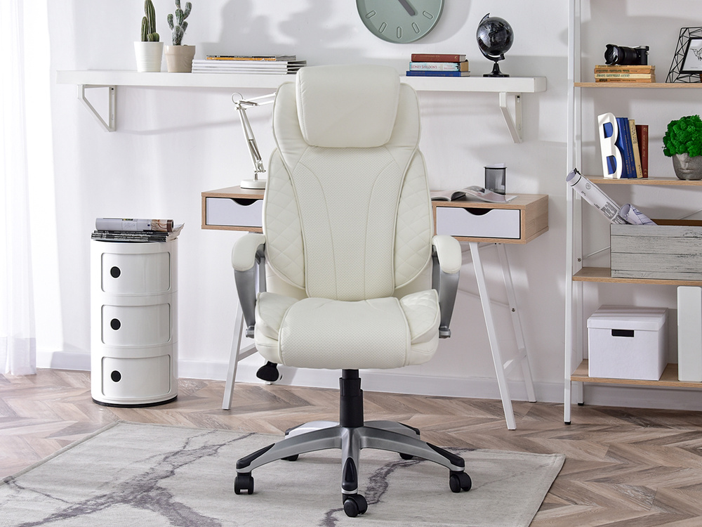 Kontorlænestol med hvide, grå ben HAMPTON