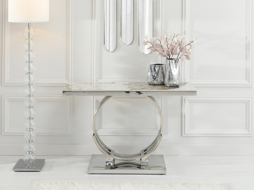 New York-konsol, grå marmor, spejlkrom TOBAGO