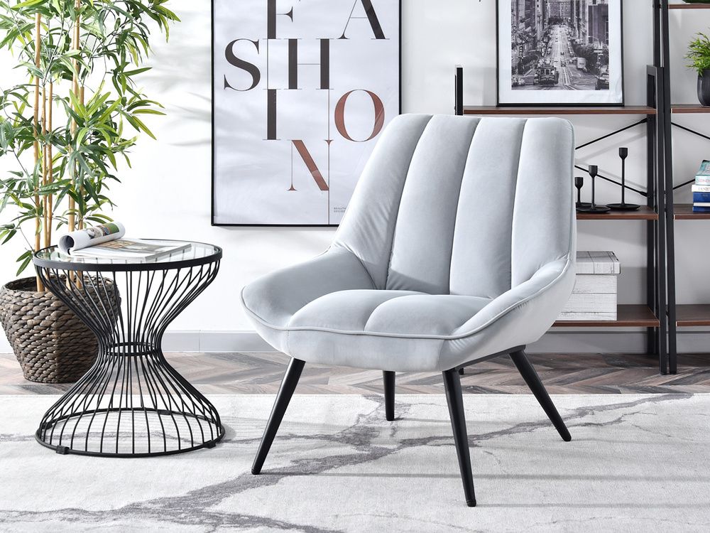 Velourlænestol grå med sorte ben ZOTI