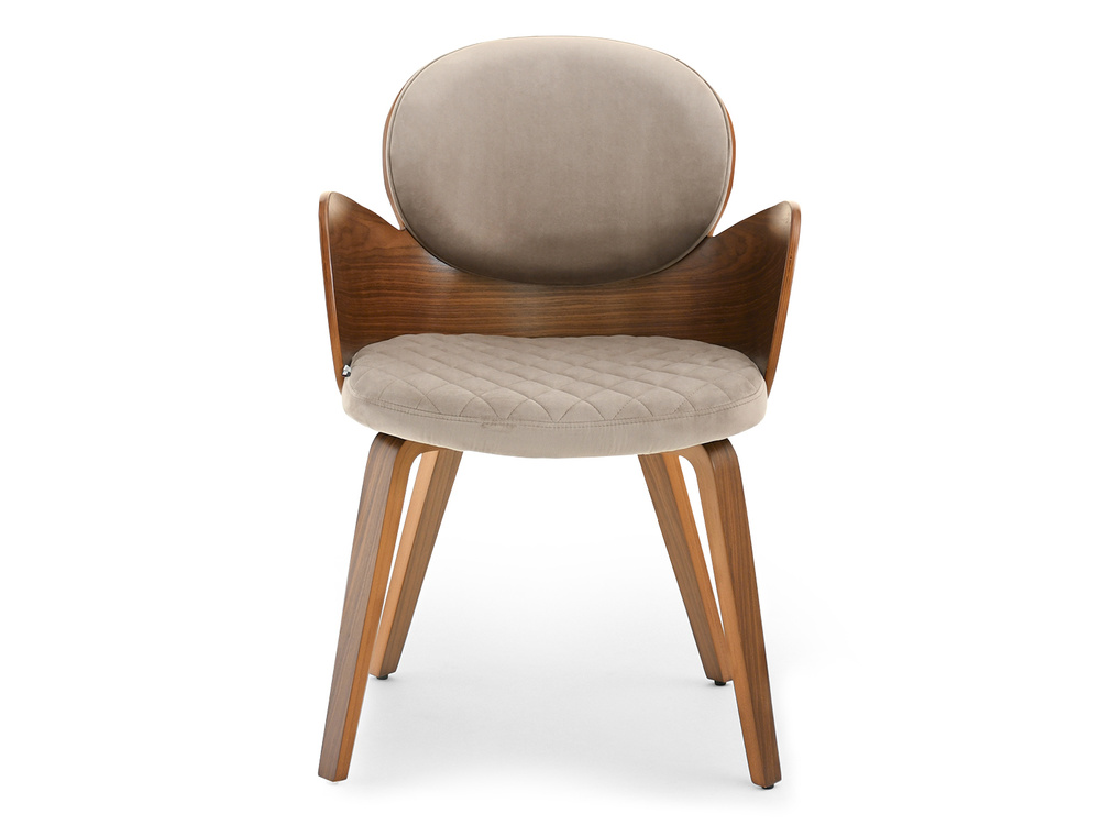 Velourstol med ben i beige valnød ARIA