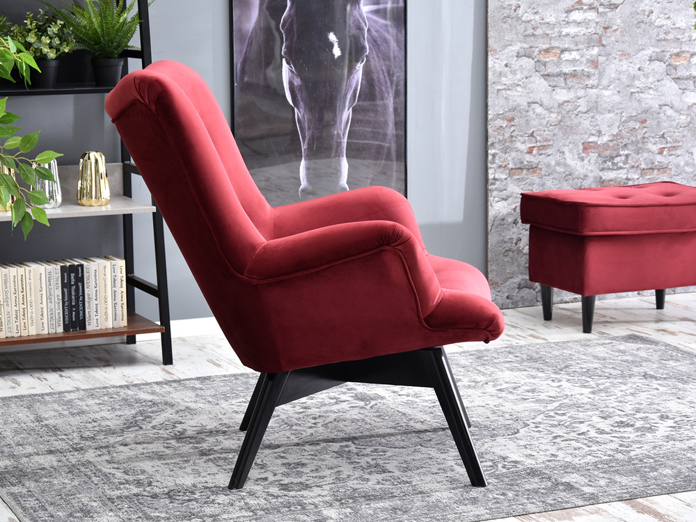 Rødbrun velourlænestol med sorte ben FLORI