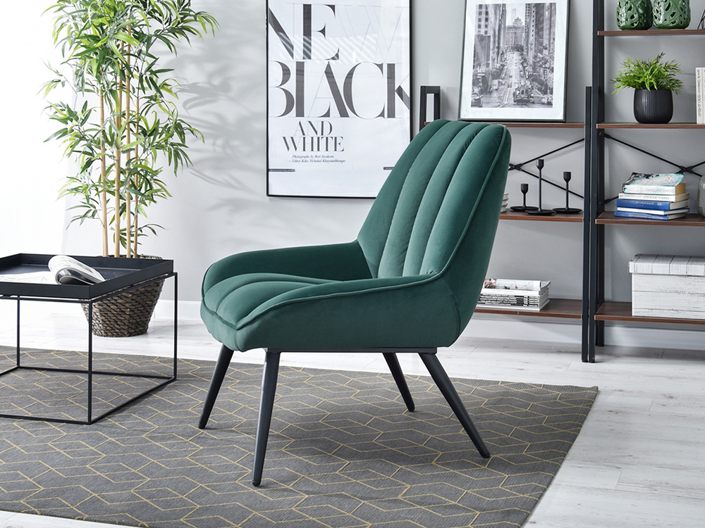 Velourlænestol med grønne, sorte ben ZOTI