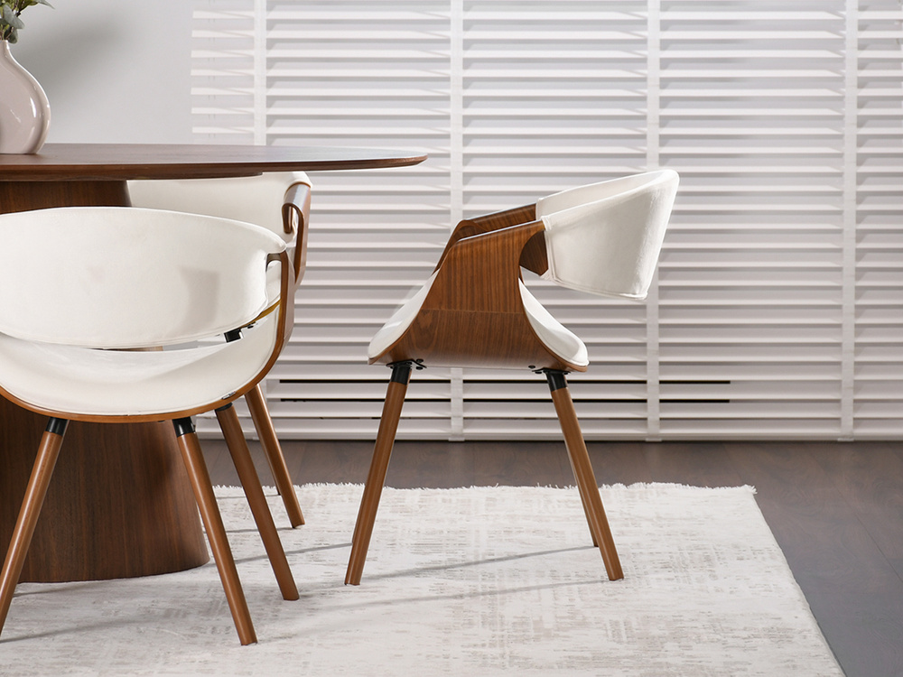 Valnøddevelourstol valnød/cremefarvede ben BENT