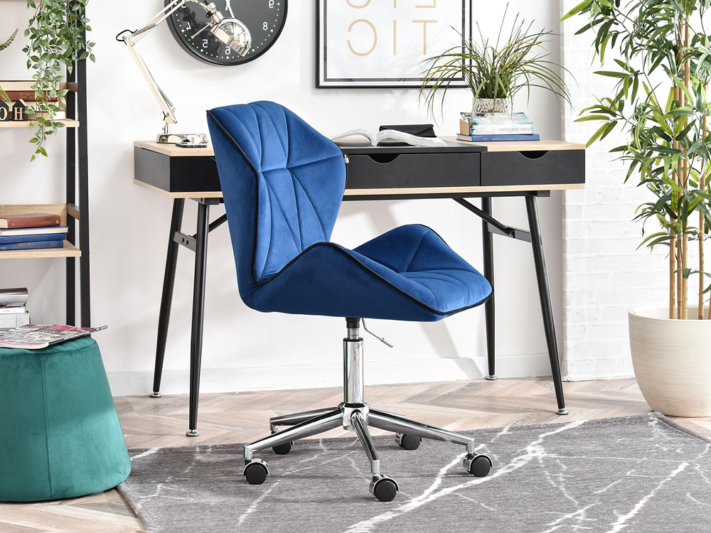 Velour lænestol marineblå krom ben VELO-MOVE