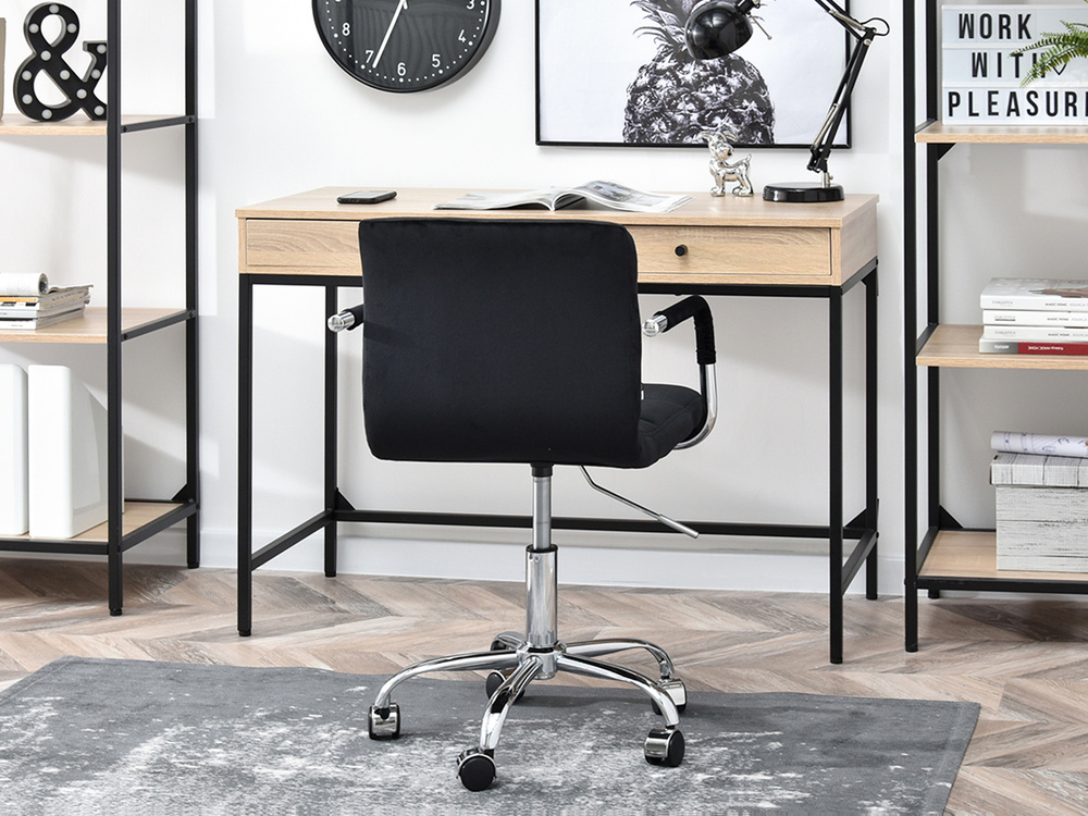 Velourlænestol sort/krom ben ELIS