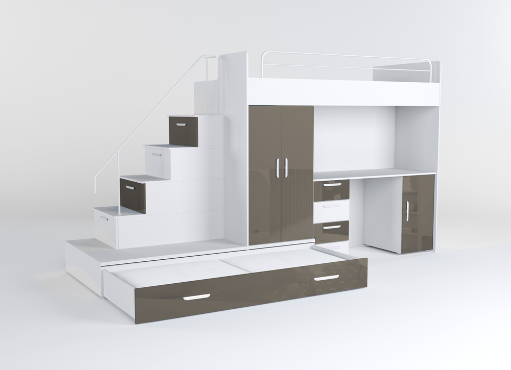 Køjeseng med skrivebord hvid/grå venstre EDEN 5