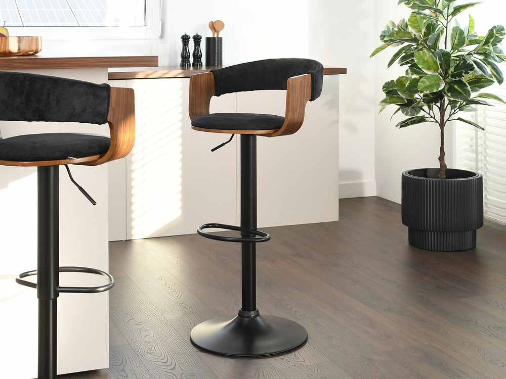 Velour hocker sort/valnød sort ben ROTTO