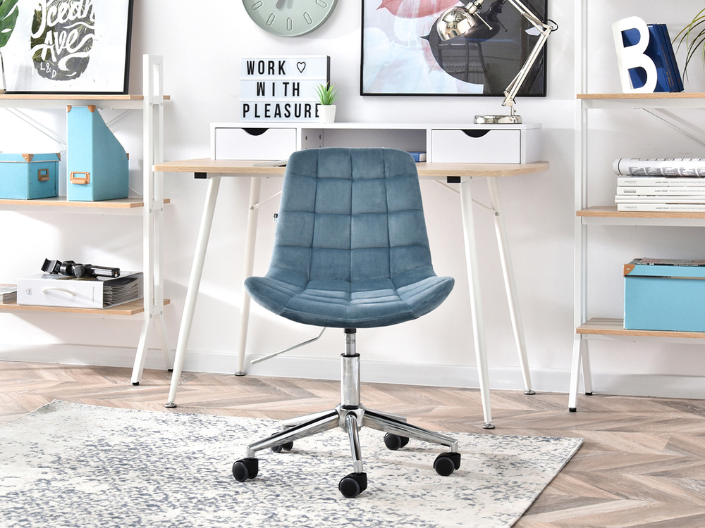 Velourlænestol med blå kromben ELIOR