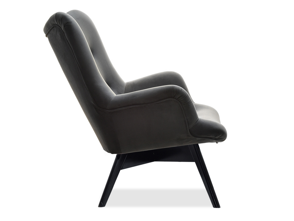 Velourlænestol med grå, sorte ben FLORI