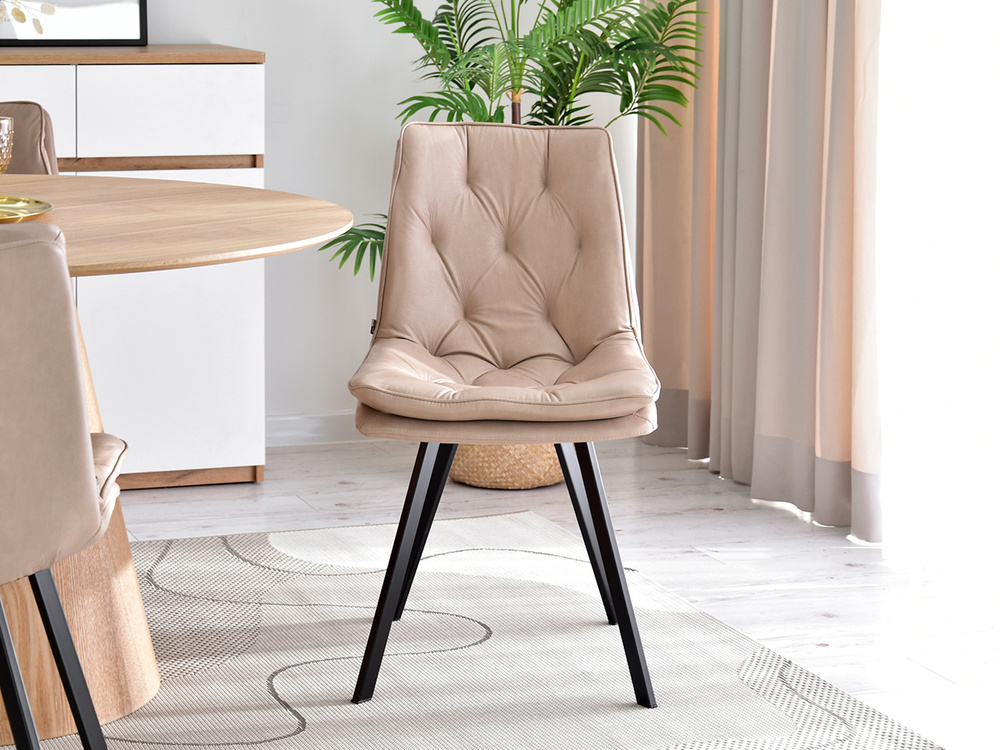 Beige økologisk læderstol med sorte ben PUNTI